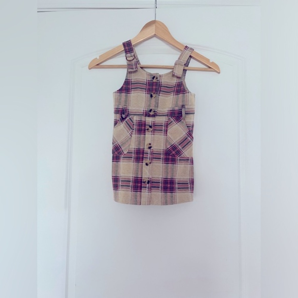 Nicole Miller Girls Plaid Overall Dress